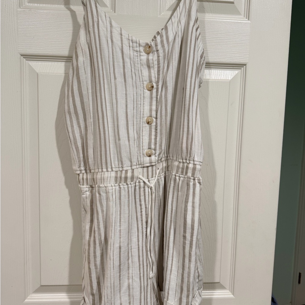 Splendid Striped Sedona Button-Down Romper- White and Gray